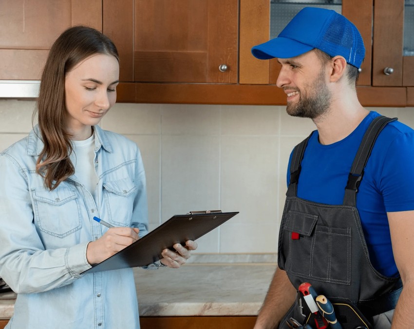 Handyman in Arcadia, CA discussing home repair services with a client during a consultation Title: Handyman Consultation Arcadia CA
