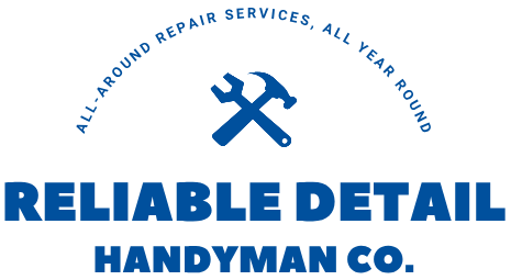 Reliable Detail Handyman Co. logo in blue with tools icon and slogan
